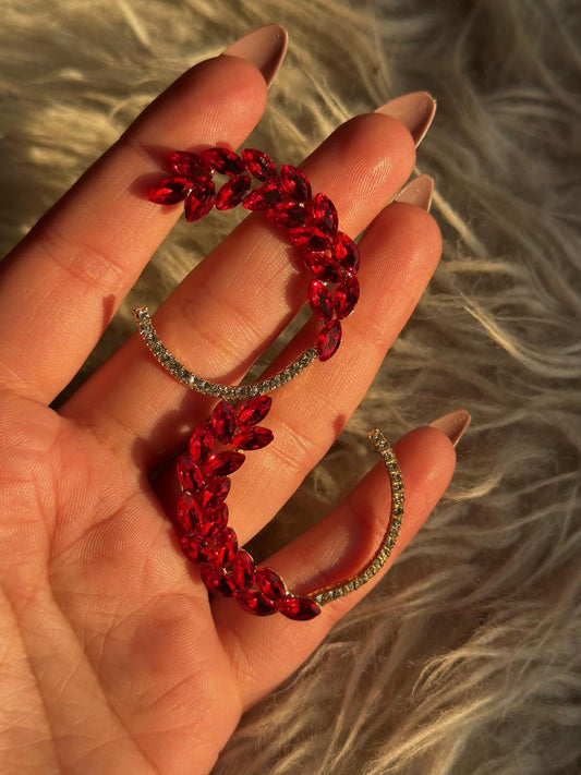 Kırmızı Crystal Hoops